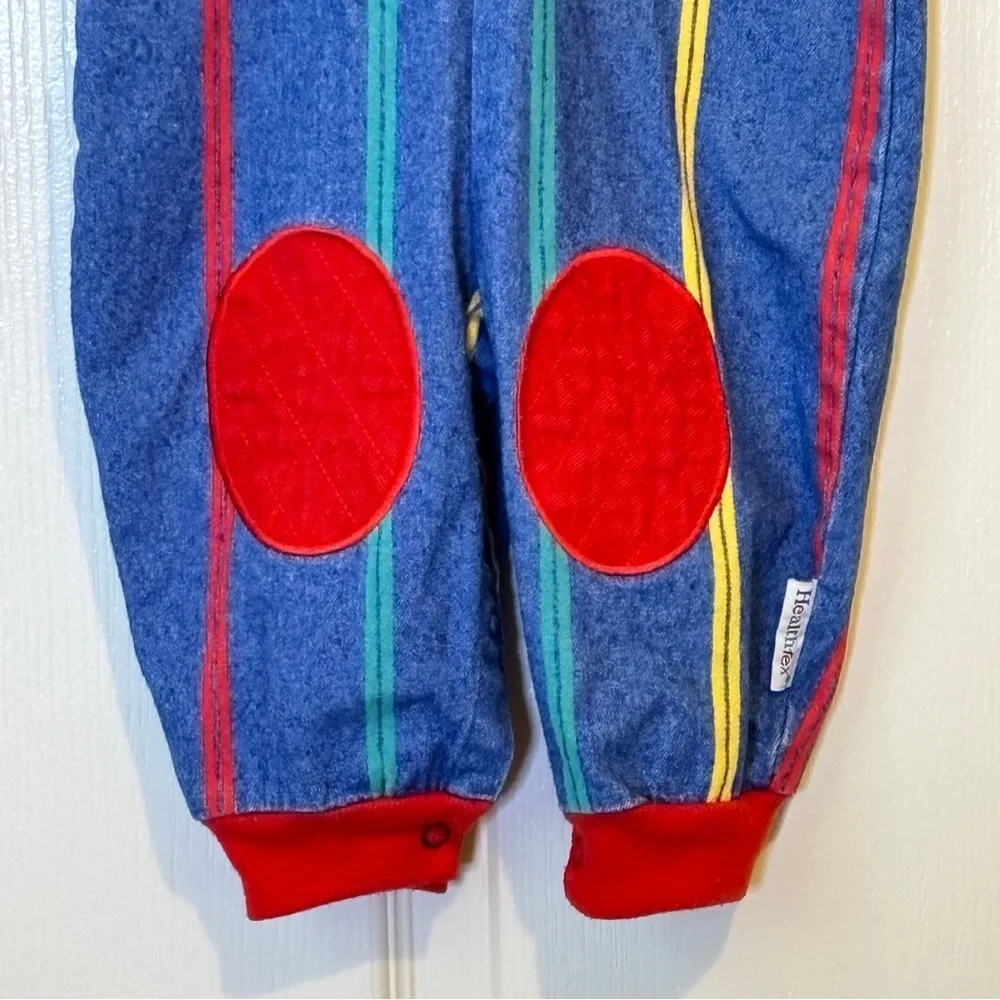 Healthtex Vintage 90s Denim Romper Primary Colors Snap Front Unisex 12 Months